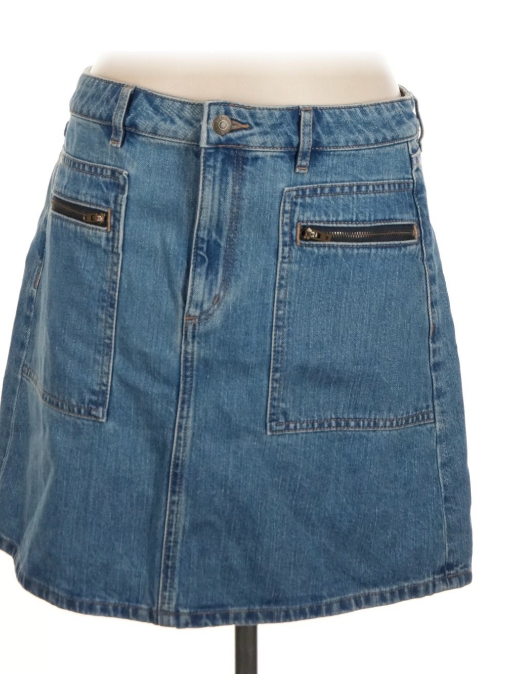 Ann Taylor LOFT Blue Denim Mini Skirt with Front Zip Pockets